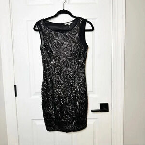 LUCY PARIS US S/EUR 38 Sleeveless‎ Round Neckline Sequin Sheath Mini Dress
